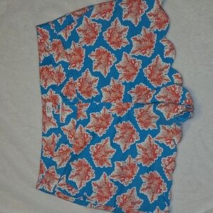 Crown & Ivy Blue and Pink Coral Soft Cotton Scalloped Edge Shorts Size 16